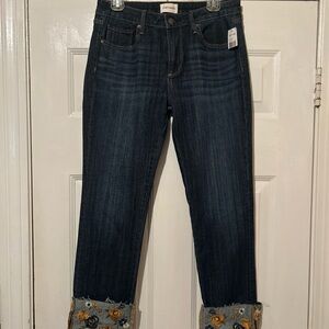 DRIFTWOOD Blue Ankle Cropped Jeans with Floral Cuffs
